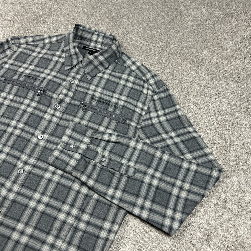 John Varvatos Shirt Mens Medium Gray Plaid Button Up Wool Blend Roll Sleeve